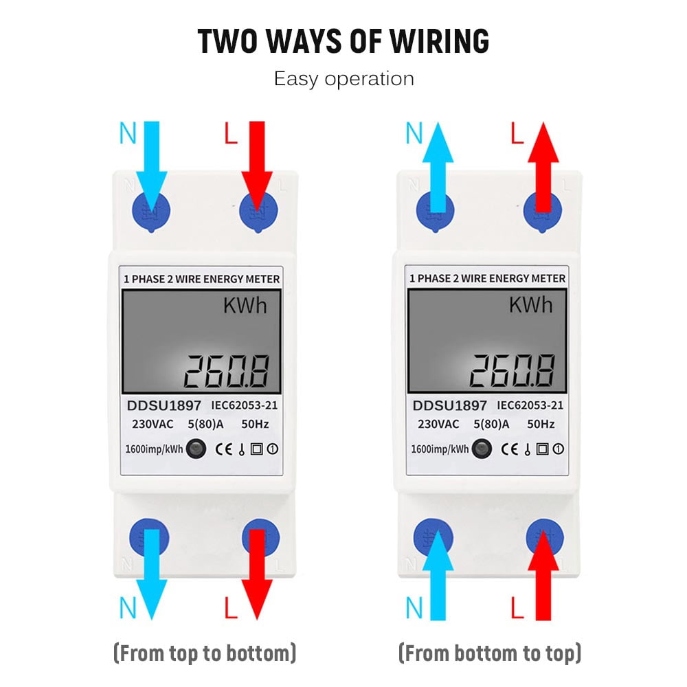Suzicca Digital Electric Energy Meter Single Phase DIN Rail Electricity  Meter One Phase Two Wire Multifunction Electrical Meter - Walmart.com