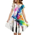 thumbnail image 1 of MIASHUI Girls Summer Gradient Print Casual Dress with Ruffle Sleeves and Round Neck A-Line Layered Design for Kids Blue,12-13 Years, 1 of 7