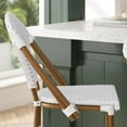 thumbnail image 3 of Merrick Lane Set of Two Indoor/Outdoor Stacking Bistro Counter Stools with White and Gray Patterned Seats and Backs & Bamboo Finished Metal Frames, 3 of 12