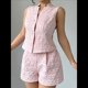thumbnail image 5 of Conjunto de Dos Piezas de Verano para Mujer: Camiseta Sin Mangas con Botones y Pantalones Cortos de Cintura Alta. Rosa M, 5 of 8