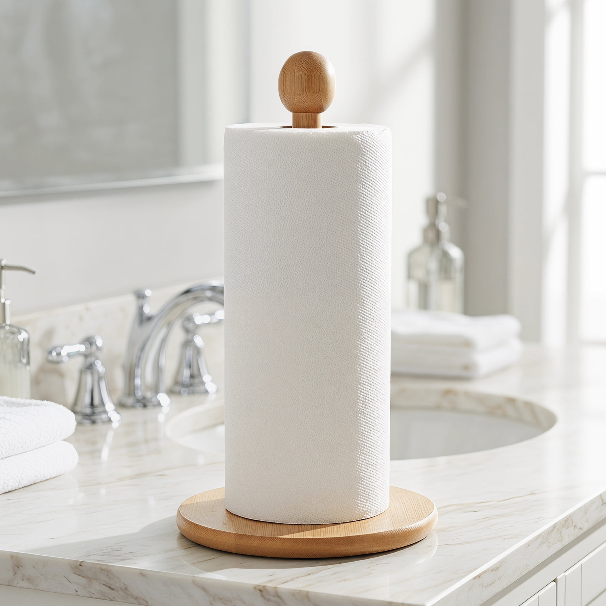 Unique Bargains Paper Towel Holder Countertop Durable Base Wood Natural C 11.6x5.7inch