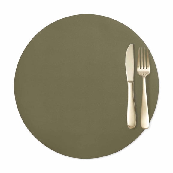 Round Placemats Set of 1, Dark Brown Solid Color Faux Leather Placemat Waterproof Oil-Proof Wipeable Table Mats 12in, Simple Art Washable Place Mats for Kitchen Dining Table Party Outdoor