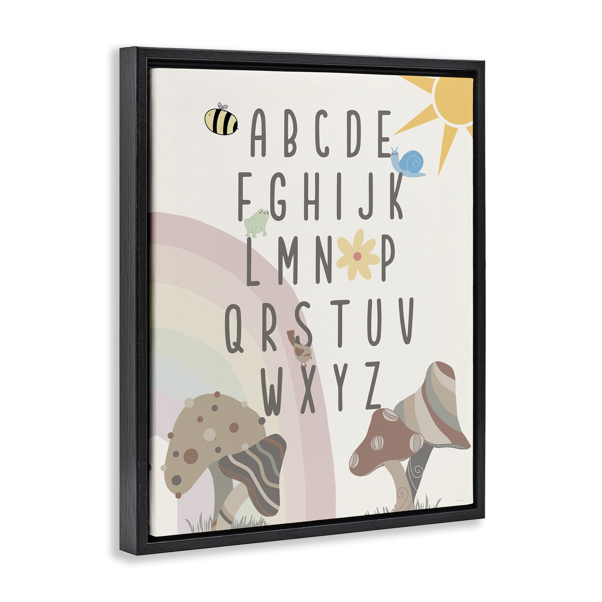 Stupell Industries Neutral Mushrooms Alphabet Botanical & Floral Painting Black Floater Framed Art Print Wall Art, 17 x 21