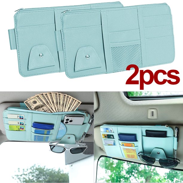 2 pack Car Sun Visor Organizer PU Leather Vehicle torage Bag Holder