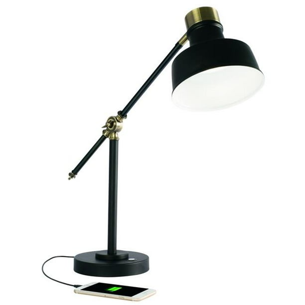 HomeRoots 402192 Matte Black Antiqued Brass LED Adjustable Desk