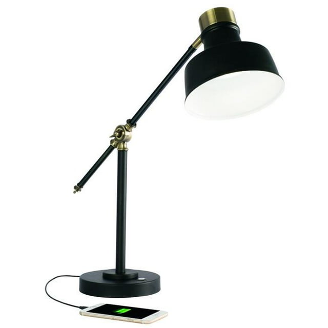 HomeRoots 402192 Lampe de Bureau Réglable en Laiton Noir Mat et Antique