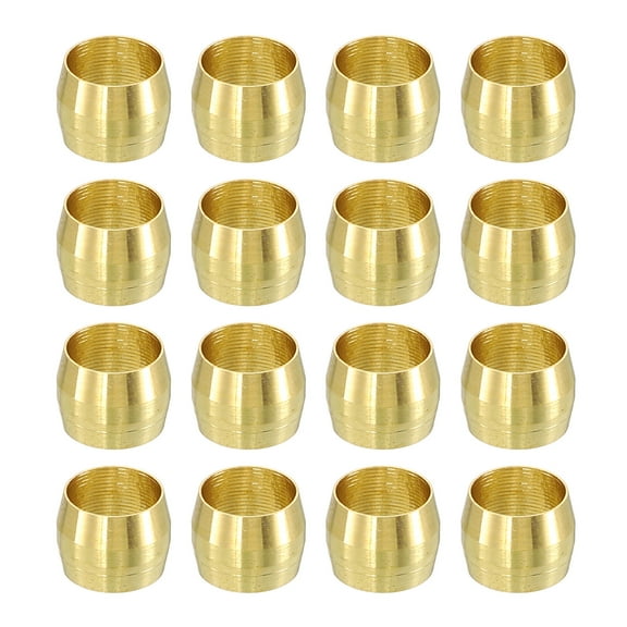 30Pcs Fit for 1/4" Tube OD Brass Compression Sleeve Ferrules Brass Compression Tube Fitting for Water Oil Air Pipe