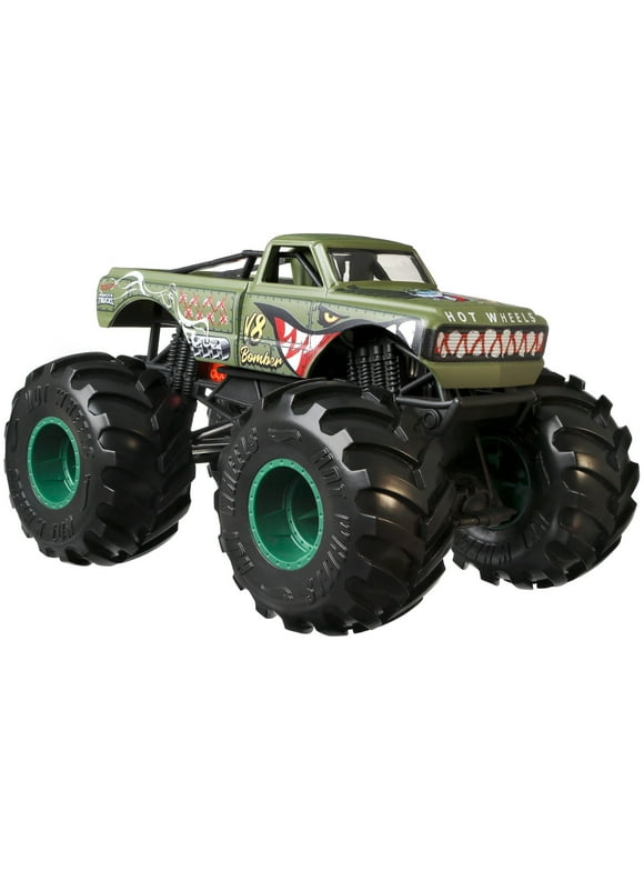Hot Wheels Monster Trucks V8 Bomber (Green) 1:24 Scale Die-Cast Toy Vehicles For Kids 3 Years and Up