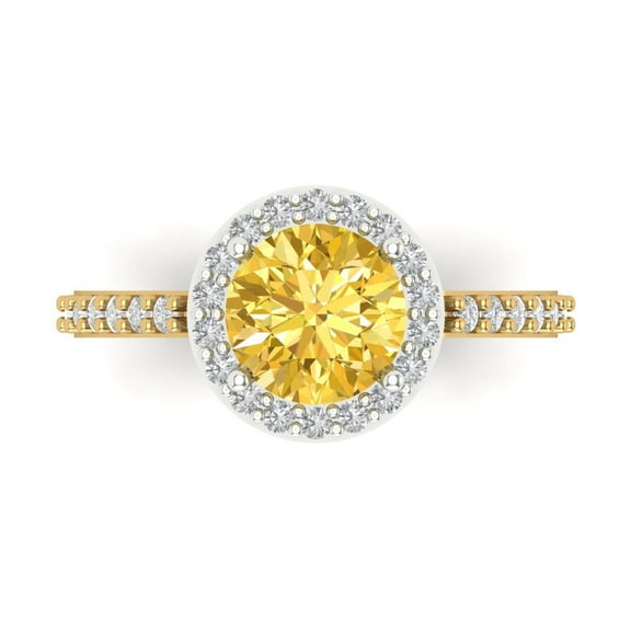 Halo Engagement Ring for Women - 1.86ct Simulated Yellow Diamond in 14K White/Yellow Gold Promise Ring