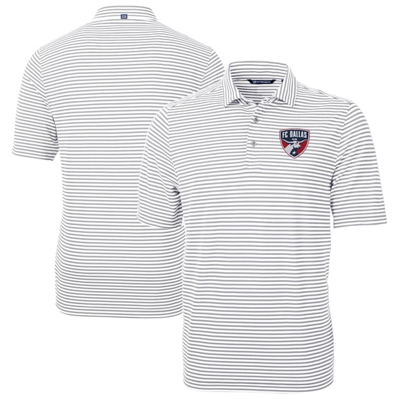 Men's Cutter & Buck Gray FC Dallas DryTec Virtue Eco Pique Stripe Recycled Polo