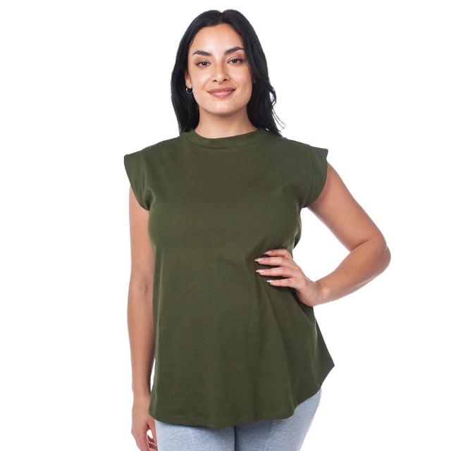 Playera Maternidad Algodón Cómoda Ropa Embarazo Playera Mujer Básica Sin Mangas Color Verde Militar