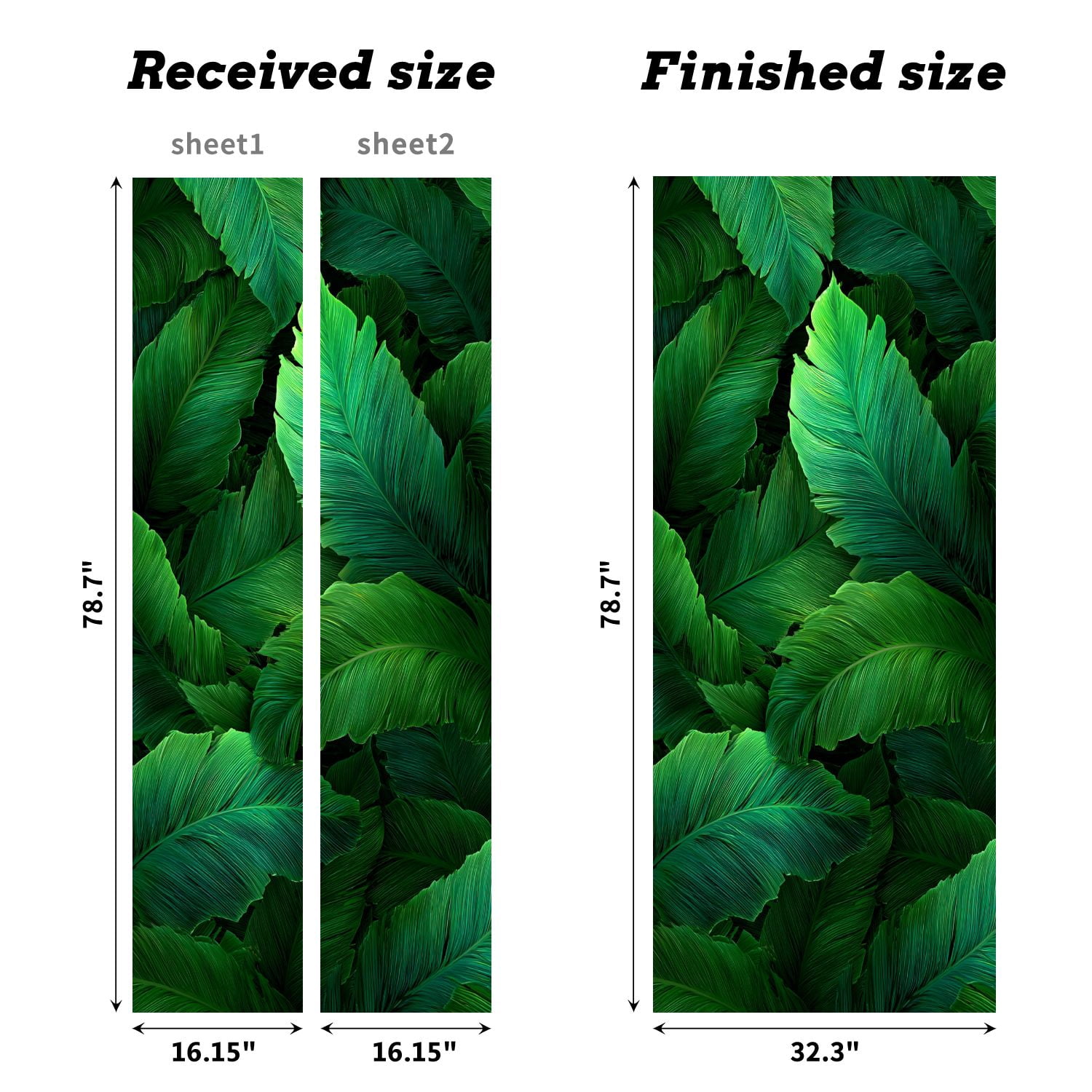 Self Adhesive Vinyl Refrigerator Wrap Set palm frond Tropical leaves Banana leaf Exotic design Door Mural Removable Fridge Sticker Peel and Stick&nbsp;Full Door Cover Decal Kitchen Bar Decor