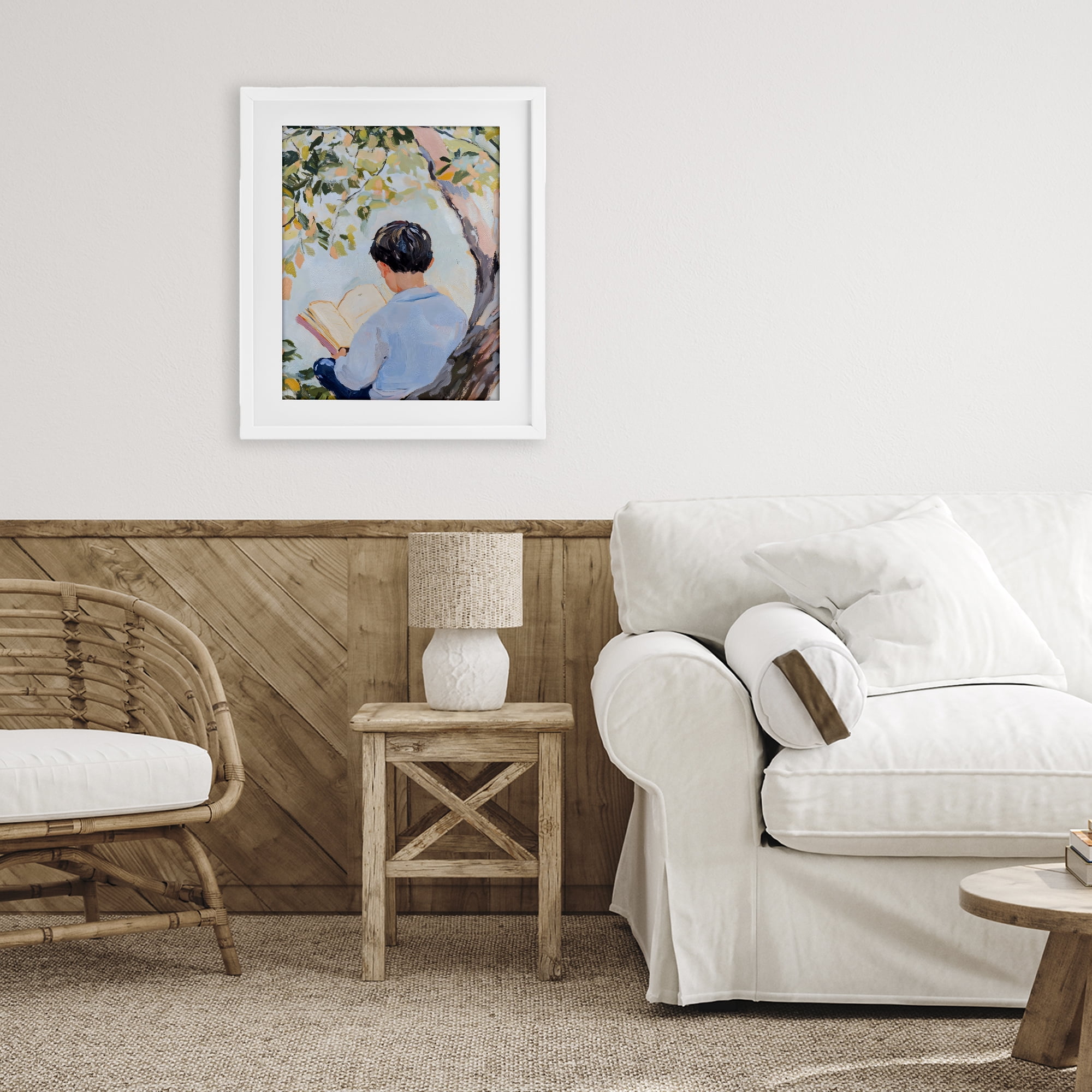 Stupell Industries Boy Reading in Nature White Framed Print Under Glass, design by The Prints Vibe
