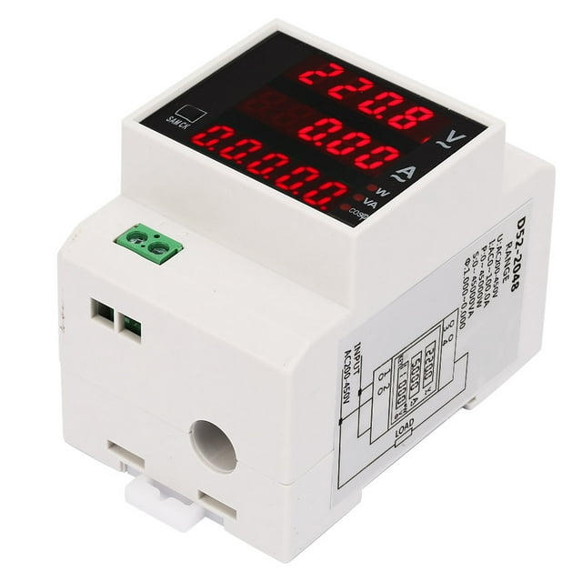 Power Factor Meter, Measurement Accuracy 0.5% 2.1 X 3.1 X 2.5inch Energy Meter Din Rail, LED Display AC100A For Distribution Cabinet Household Distribution Box