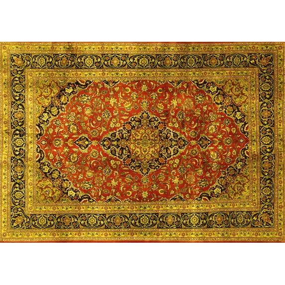 Ahgly Company Machine Washable Indoor Rectangle Persian Yellow Traditional Area Rugs, 5' x 7'