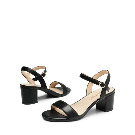 BURUDANI Women's Low Heels Block Open Toe Ankle Strap Classic Short Chunky Sandals with Buckle for Daily Work Wedding Party