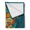 thumbnail image 2 of Day of the Dead Soft Flannel Fleece Throw Blanket, Mexican Hat Skull Roses Art Print, Cozy Plush for Indoor and Outdoor Use, 50" x 60", Petrol Blue Turquoise, by Ambesonne, 2 of 5