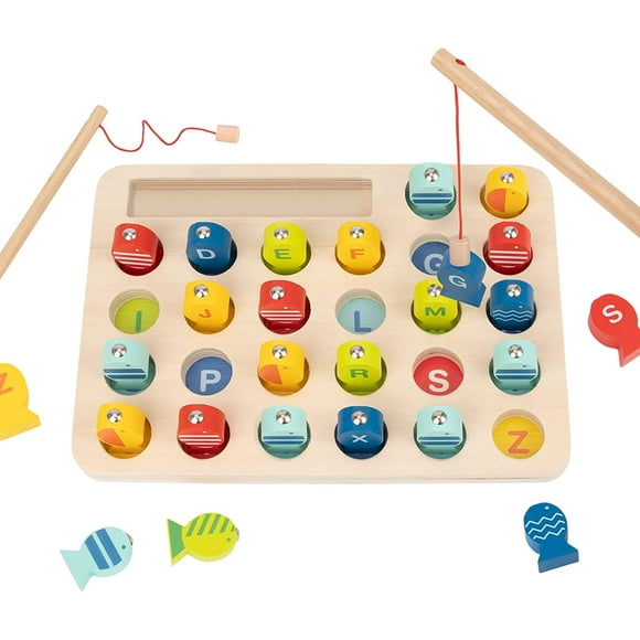 TOOKYLAND Wooden Magnetic Fishing Game - 29pcs - Alphabet and Spelling Educational Sorting Toy for Kids 3 Years Old +