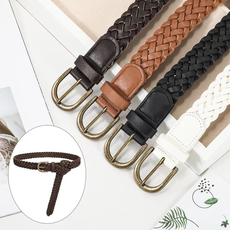 JASGOOD Women Braided Leather Belts, 2 Pack, Skinny Woven  display picture 2