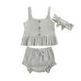 thumbnail image 6 of Qiylii 3 Pcs Baby Girls Solid Color Outfits,Short Sleeve Tops+Shorts + Headband, 6 of 9