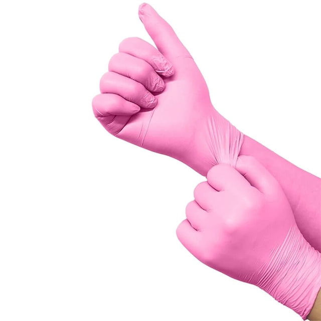 Guantes desechables de nitrilo rosa, resistentes al agua, antiestáticos, versátiles y duraderos, sin látex, 100 piezas