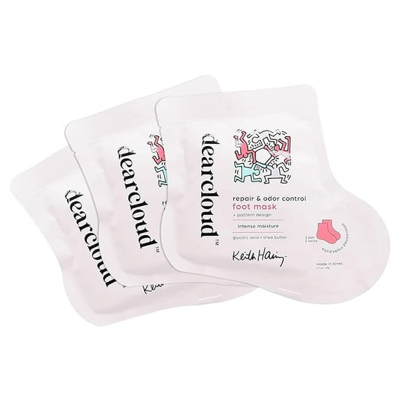 dearcloud x Keith Haring Repair & Odor Control Foot Mask – Nourishing Foot Mask for Dry Cracked Feet with Glycolic Acid & Shea Butter – Eucalyptus Peppermint (3 Pair/6 Socks)