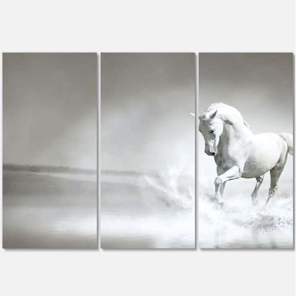 Designart 'White Horse Running in Water ' Animal Canvas Art Print