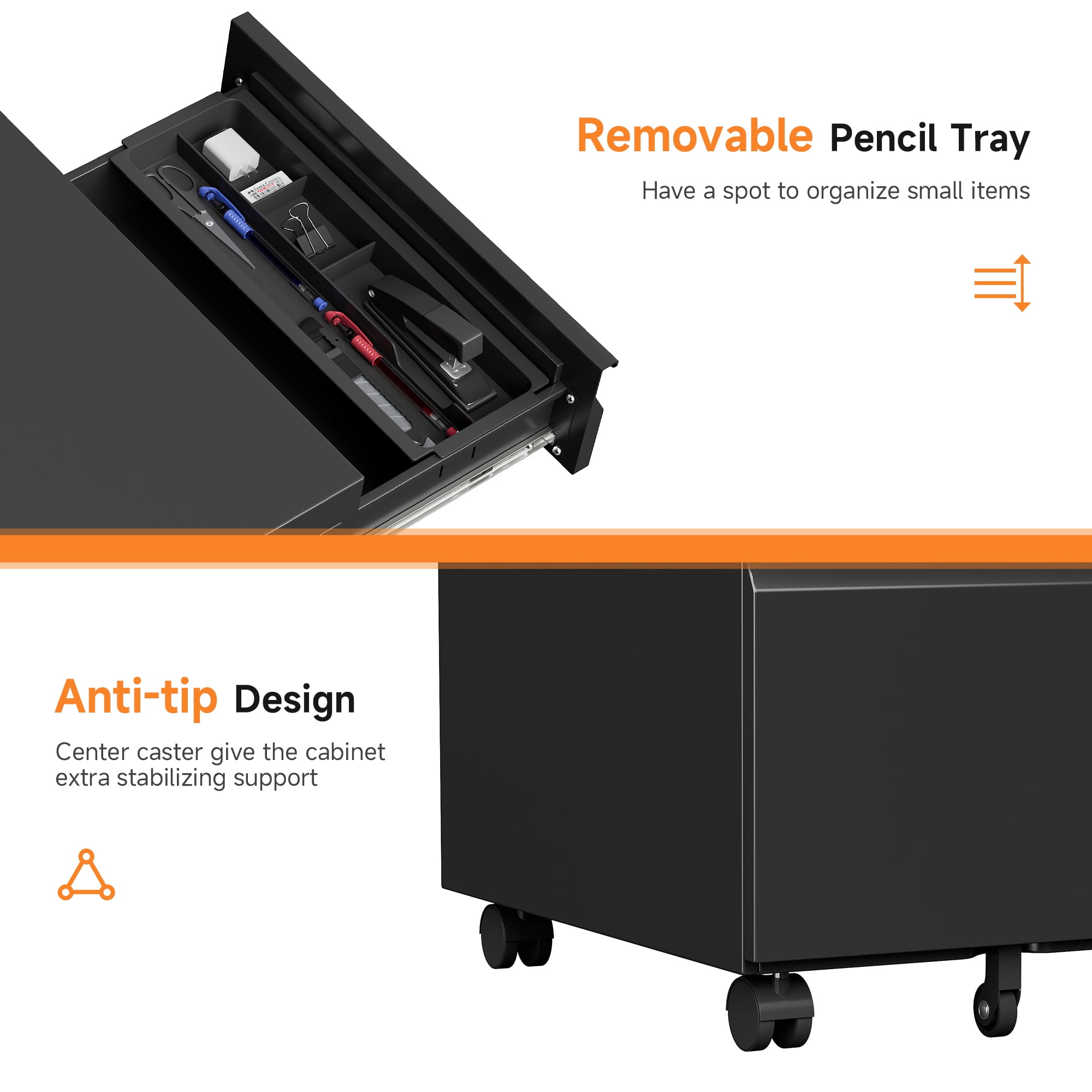 TOPASS 3 Drawer Mobile File Cabinet, Under Desk Metal Storage Cabinet with Wheels, Requires Installation (Black)