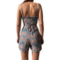 thumbnail image 3 of Women's Summer Suspender Jumpsuit Floral Print Ruffled Edge Tie V-neck Sleeveless Short Romper, 3 of 5