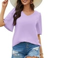 thumbnail image 6 of ClodeEU Women's Summer Short Sleeve V Neck Blouses Tops ,Casual Loose T-Shirts Purple,Womens Plus XXL, 6 of 8