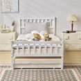 thumbnail image 2 of Twin Bed with Trundle, Wooden Platform Bed with Headboard and Wooden Slats, Day Bed with Trundle, Single Box Bed for Teens Juniors Adults, No Box Spring Needed, White, 2 of 7