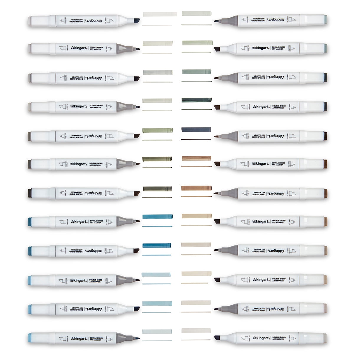 KINGART PRO Double-Ended Art Alcohol Markers, Fine Point & Chisel Point, Gray Tone Palette, 24 Count