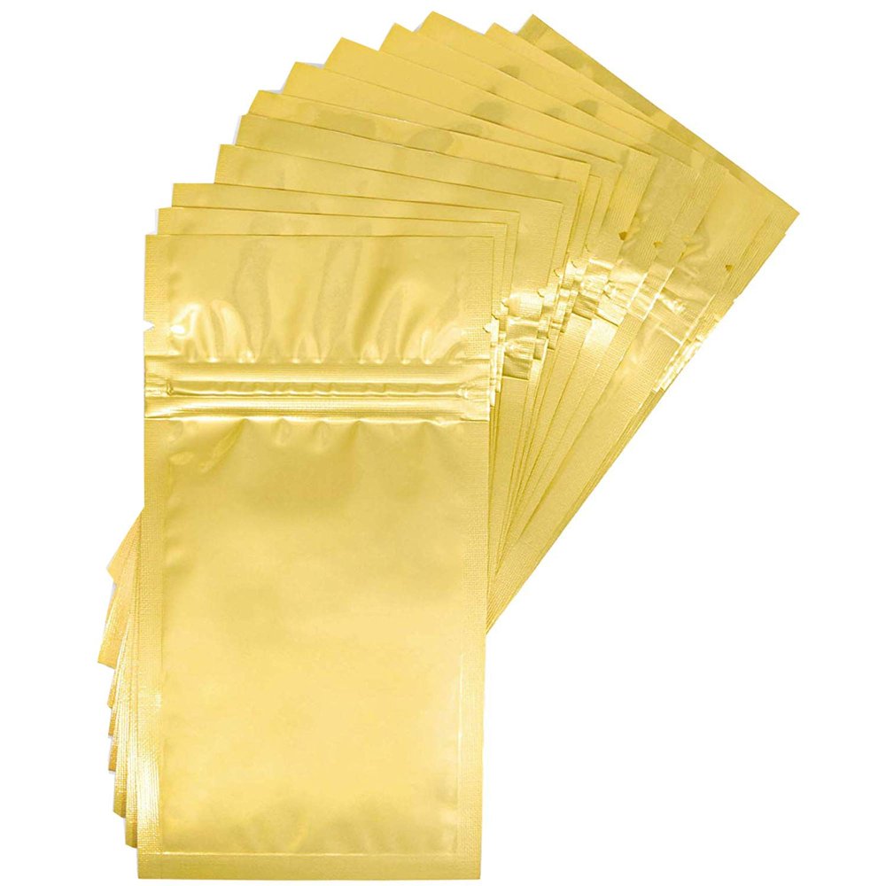 Resealable Metallic Bags (100 Pack), Gold