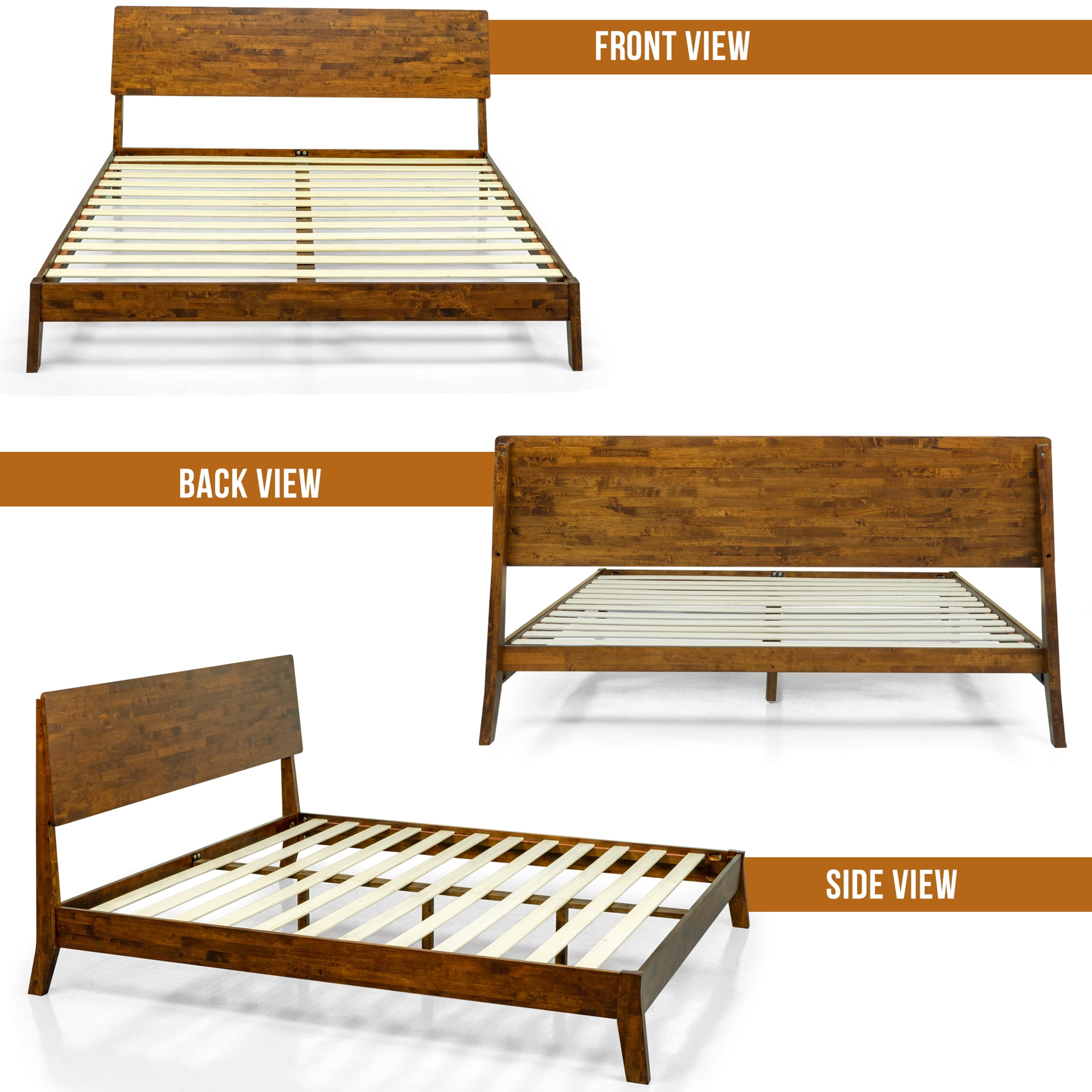 Acacia Serenity Bed Frame with Headboard Solid Wood Platform Bed, Queen Bed Frame, Tall Headboard Wood Bed Compatible with All Mattress Types, No Box Spring Needed, Quick & Easy Assembly, Caramel