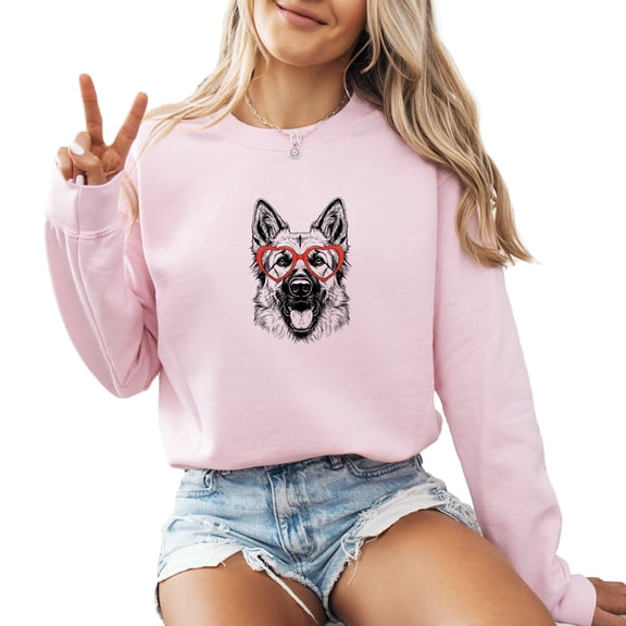 Valentines Day With German Shepherd Dog Mama Sweatshirt Adult Graphic Crewneck Cozy Unisex Pullover Lover Gift