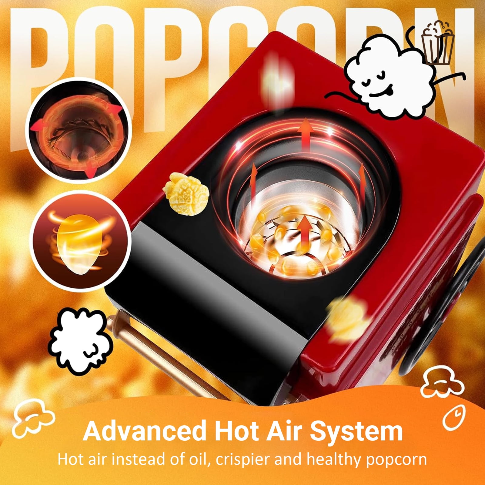 Day popcorn machine heteluchtsysteem - vetvrije popcorn maker - 1200w