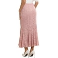 thumbnail image 3 of Women's Lace Floral Skirts Ruffle Hem High Waist Cocktail Midi Skirt M Pink, 3 of 5