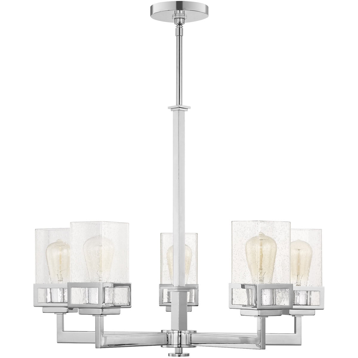 5 Light Polished Chrome Chandelier with Hand Blown Clear Seeded Glass Shade