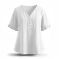thumbnail image 6 of Perfectbot Women’s V-Neck Ruffle Short Sleeve Blouse, Henley Button-Down Casual Tunic Top, Lightweight Crinkle Cotton Shirt, 6 of 7