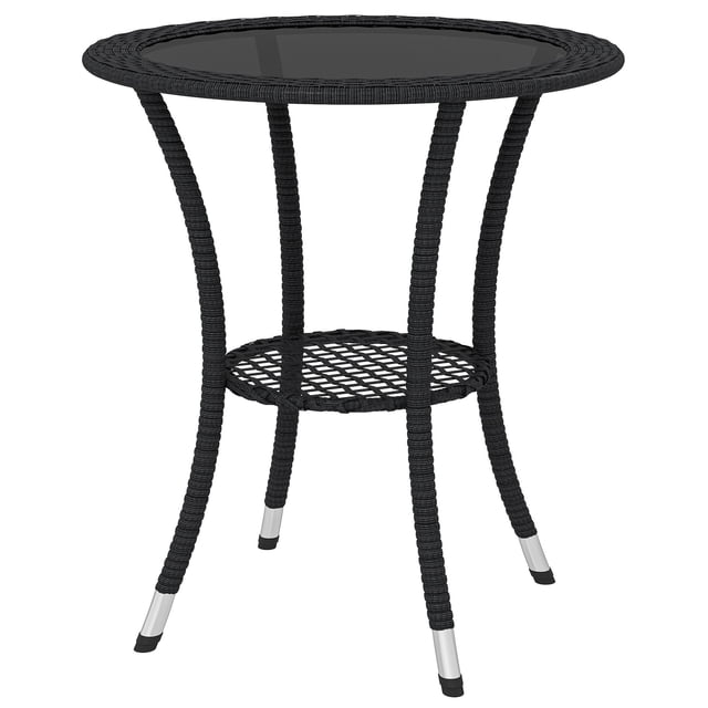 Black Round Patio Dining Table with Storage - Outdoor Rattan Coffee Table, 25.2" Dia x 28" H - Perfect for Gardens & Patios