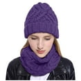 thumbnail image 2 of Ajshakl Wool Scarf, Women'S Winter Hat Slouchy Beanie Snow Knit Skull Cap With Circle Scarves, Purple, 2 of 7
