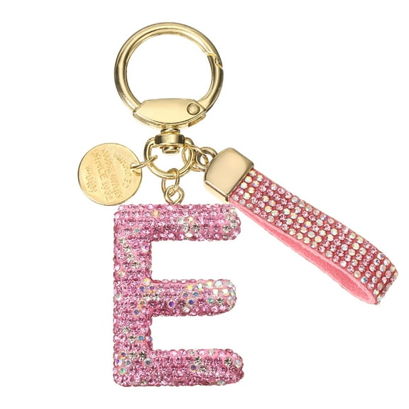 Uxcell Initial Letter Keychain Cute Letter-E Sparkly Rhinestone Key Chain Charm Pink