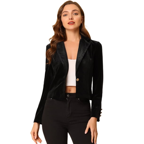 INSPIRE CHIC Chaqueta De Traje De Oficina De Negocios Con Solapa Y 1 Botón De Terciopelo Para Mujer Negro M