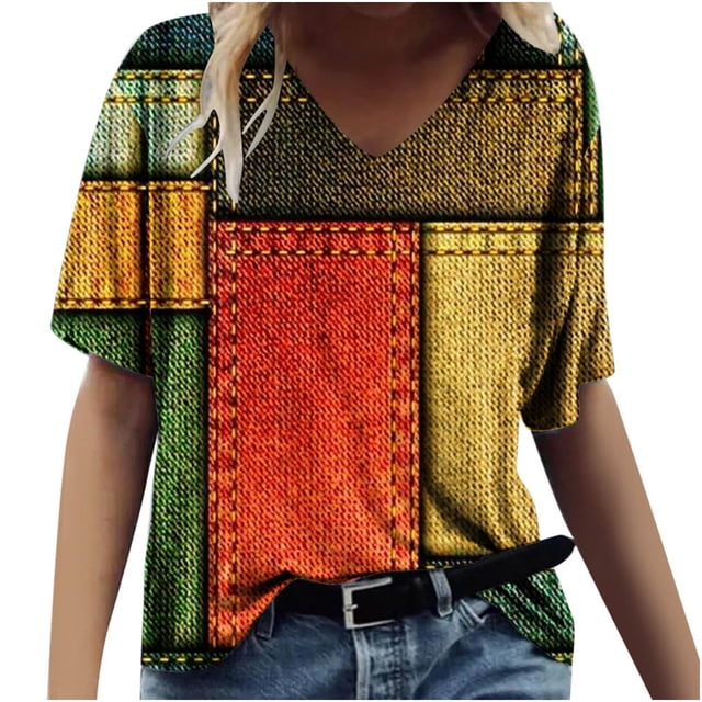 Birdeem T-Shirt Ample Décontracté à Col en V à Manches Courtes pour Femmes avec Imprimé