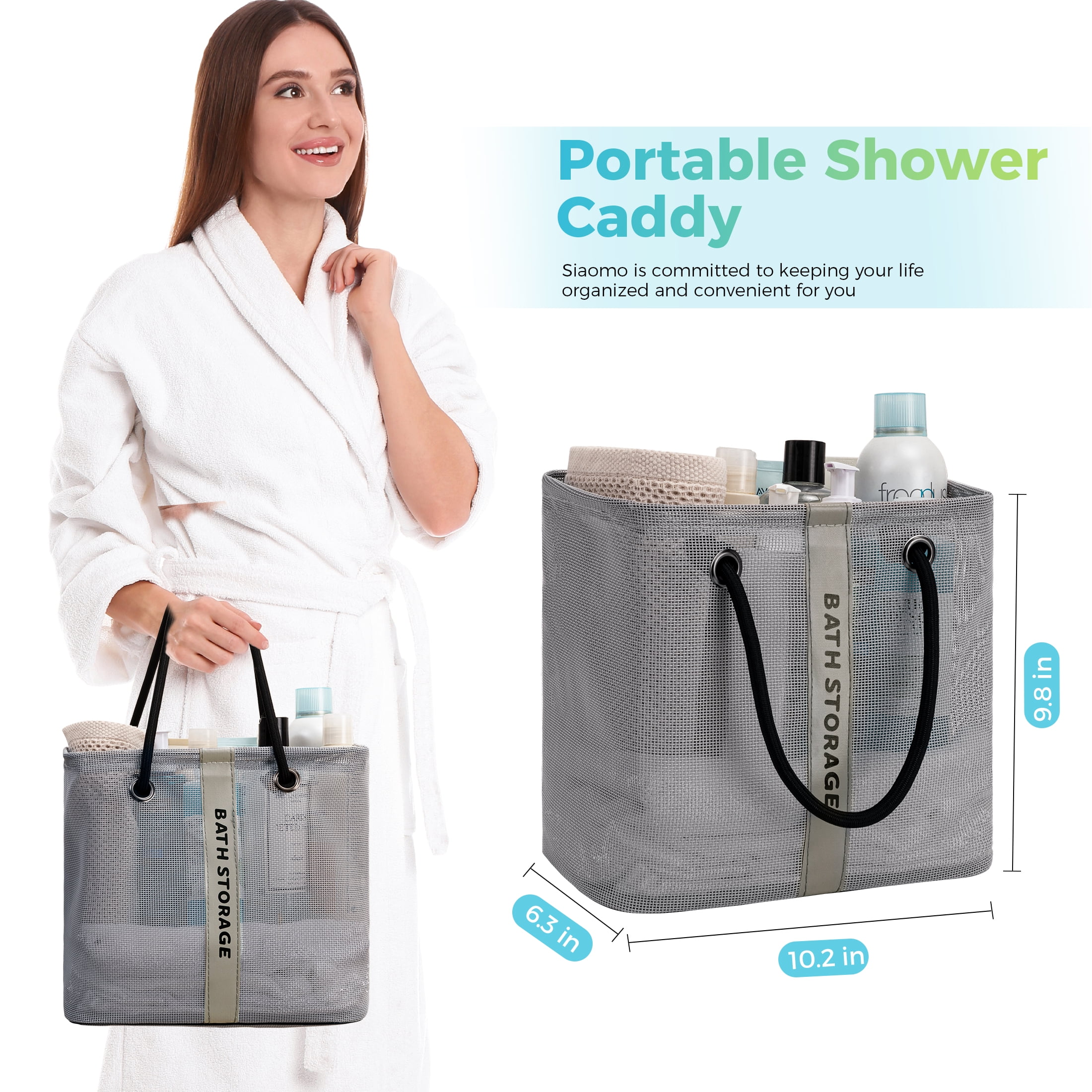 Siaomo Mesh Shower Caddy, Bathroom Caddy, Portable Shower Basket Bag for College Dorm Bathroom Gym Camp Travel,Quick Dry Toiletry Bag Grey  (图4)