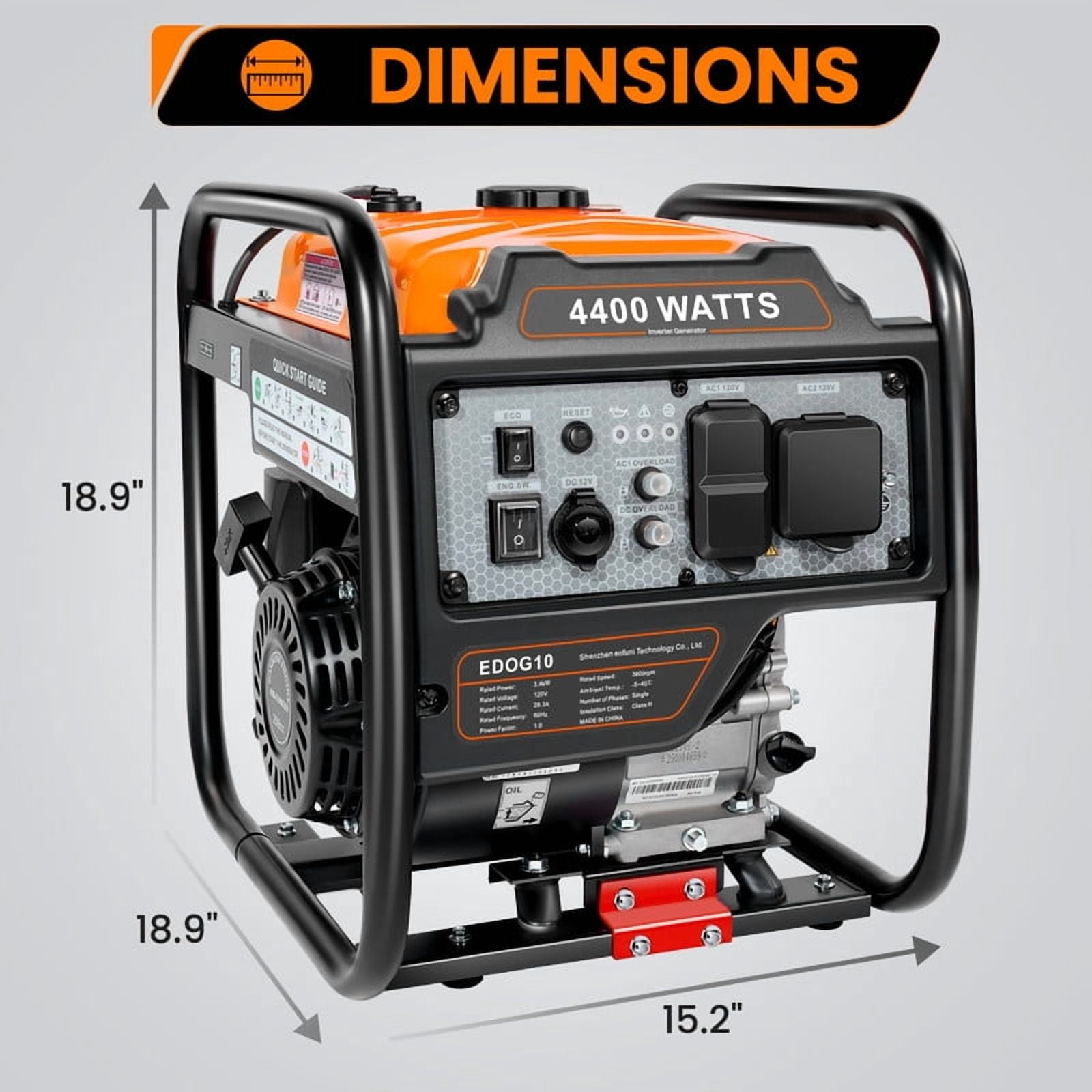 Efurden 4400W Inverter Generator Gas Powered, Portable Gas Generator for Home and Outdoor Use, Leightweight and ECO Mode