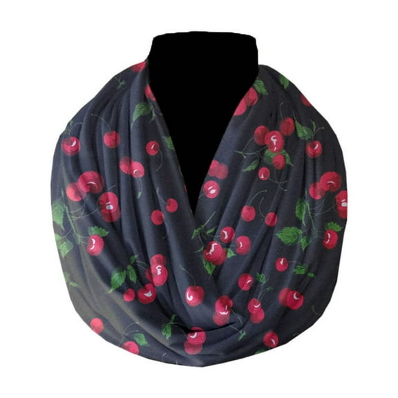 Cotton Blend Infinity Scarf Cherries Print