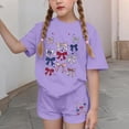 thumbnail image 4 of SGFCWSX Girls 2 Piece Outfits Kids 4th of July Oversized Summer Casual Short Sleeve T Shirt Graphic Print Elastic Waist Shorts Daily Wear Purple Size 14-15 Years, 4 of 6
