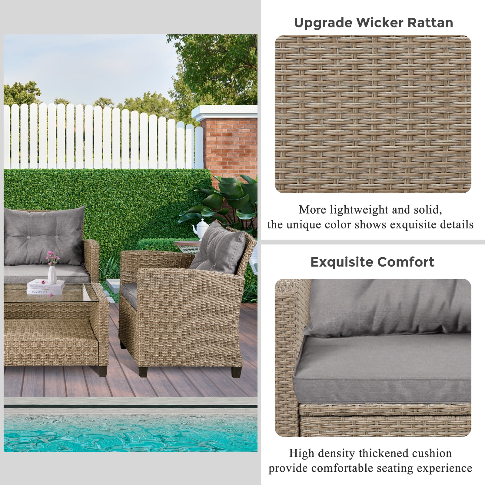 enyopro 4 Pieces Patio Furniture Sectional Set, Outdoor All-Weather Manual Weaving Wicker Conversation Set with Storage Box & Table, Rattan Sectional Sofa Set, Deck Porch Use Furniture Set, B994