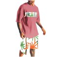 thumbnail image 3 of VBTAPA Mens Hawaiian Short Sets 2025 Summer 2 Piece Outfits Oversized Drop Shoulder T Shirts and Shorts Tracksuit Sets with Pockets Sales of Today Pink XL, 3 of 6